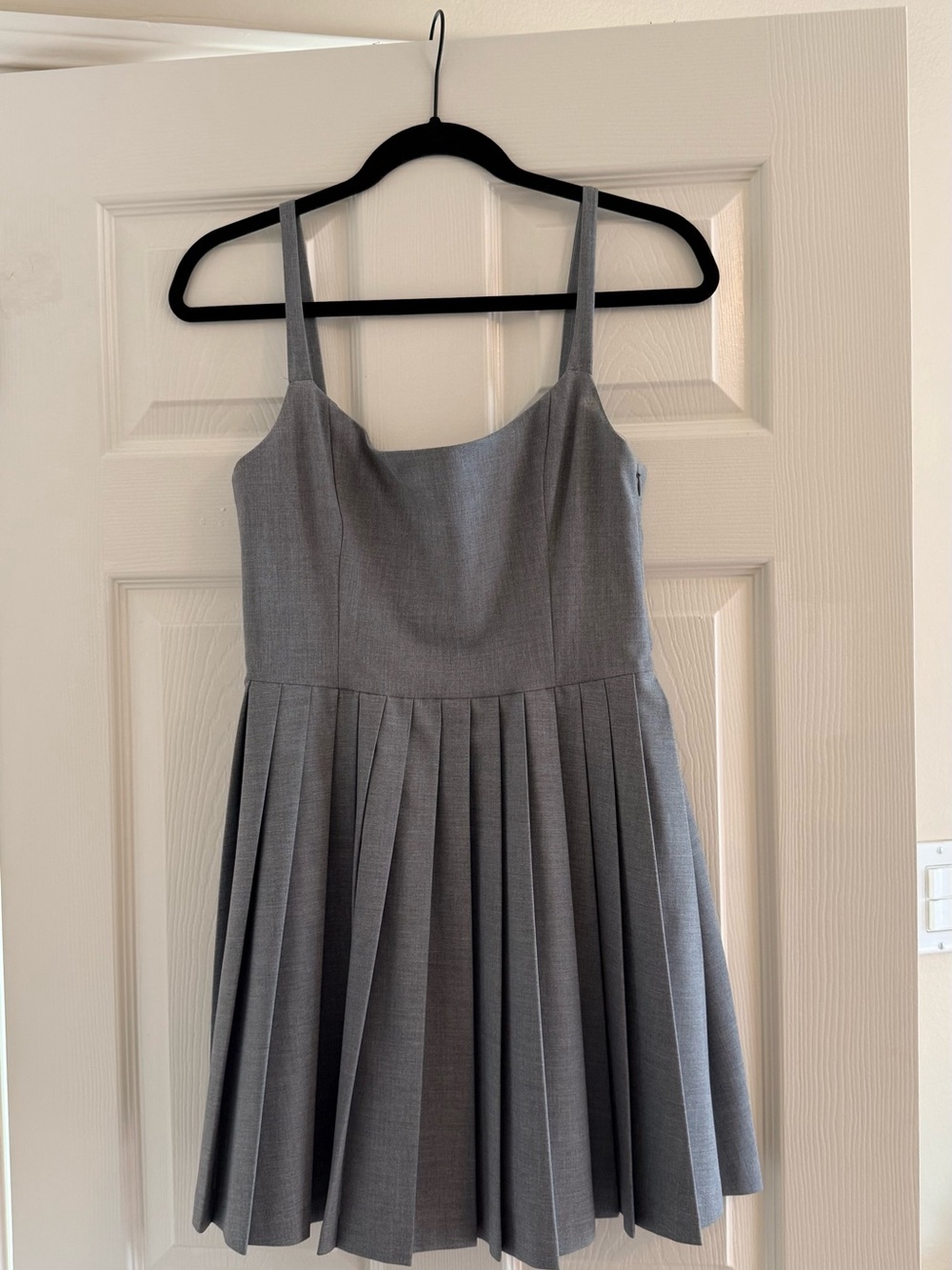 Sunday Best Gray Pleated Spaghetti Strap Mini Dress